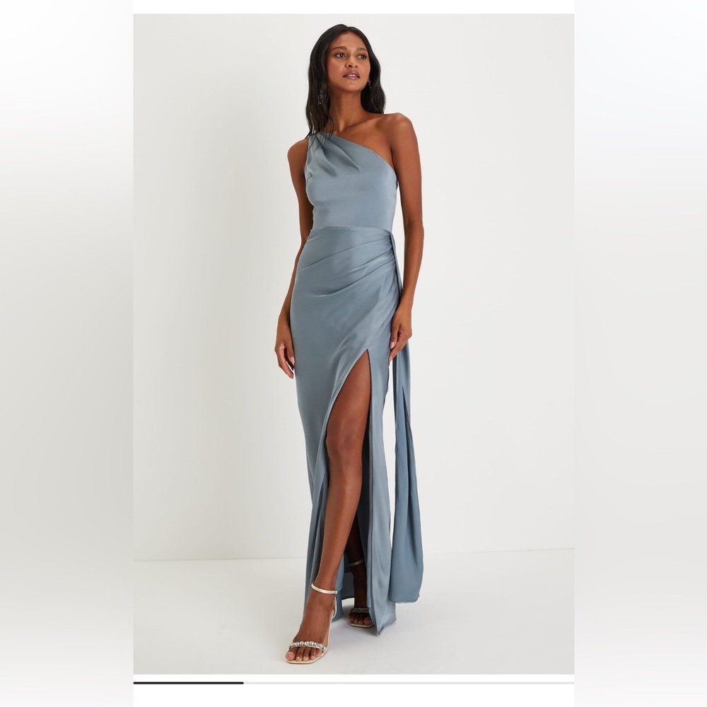 Lulu's One-Shoulder Slate Blue Dress